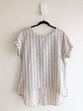 Terzo Millennio Striped Linen high low short sleeve top